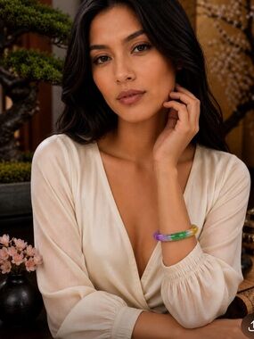 JADE Tri-Color Stone Bangle Bracelet